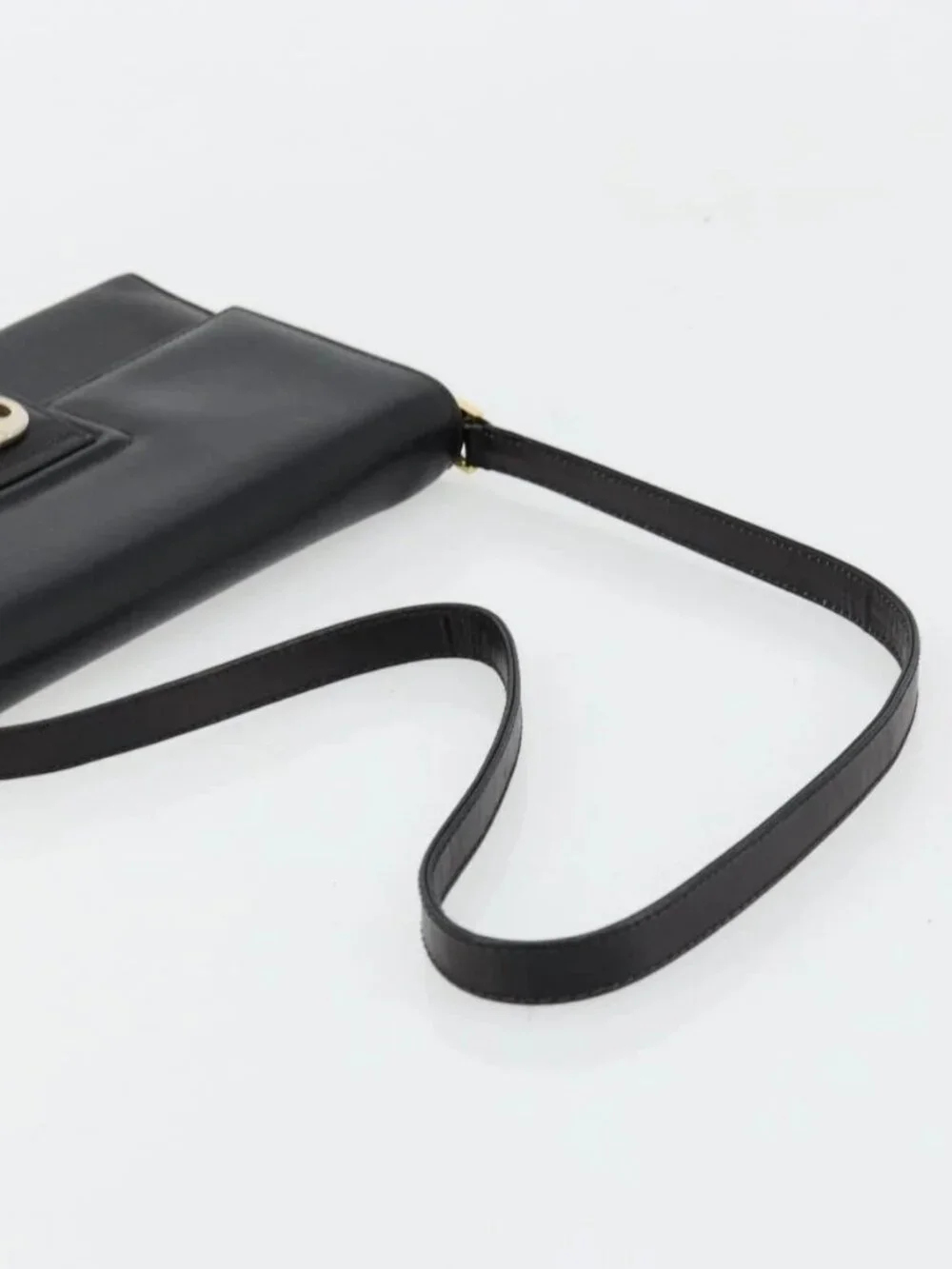 GUCCI Shoulder Bag Leather Black Gold Auth